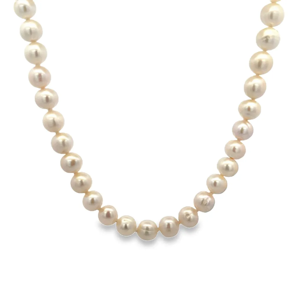 WHITE PEARL STERLING SILVER CLASP 8MM 22INCH NECKLACE