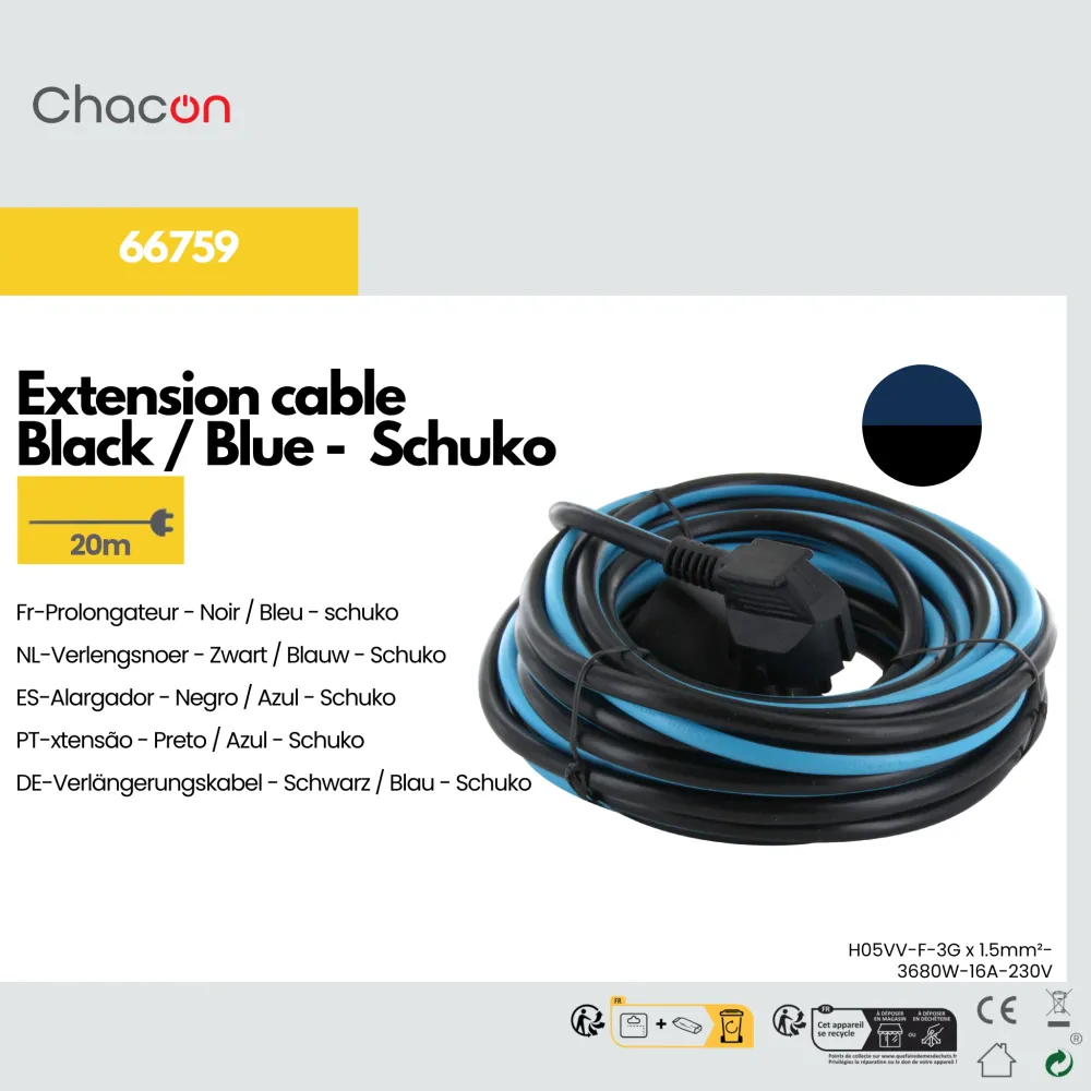 Anclaje de Alta Resistencia Alargador - Negro / Azul - 20m schuko