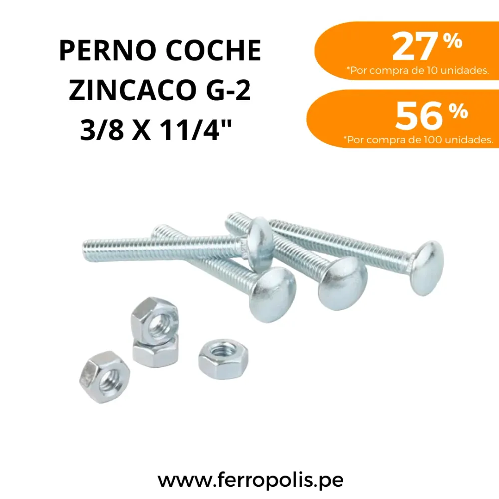 Anclaje de Alta Resistencia PERNO COCHE 3/8" x 1 1/4" c/t ( x und )