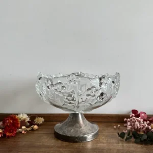 Coupe à fruits en verre givré sur pied en métal argenté Espesor 2mm