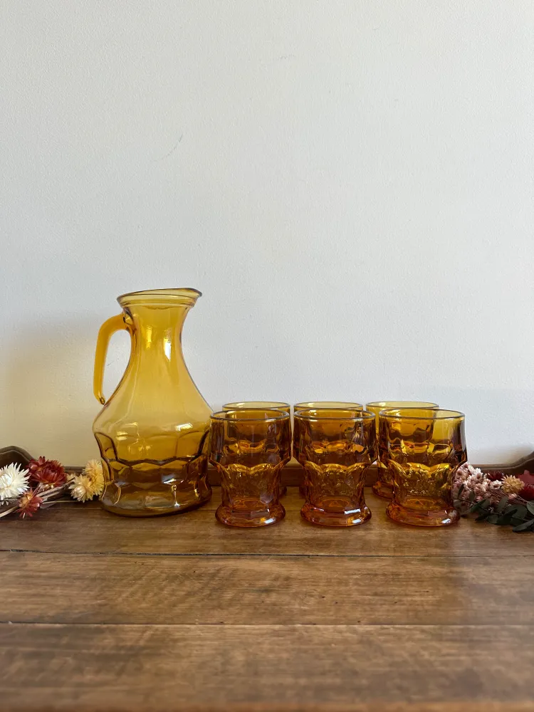 Service à orangeade en verre ambré fabrication italienne Resistente la Corrosión