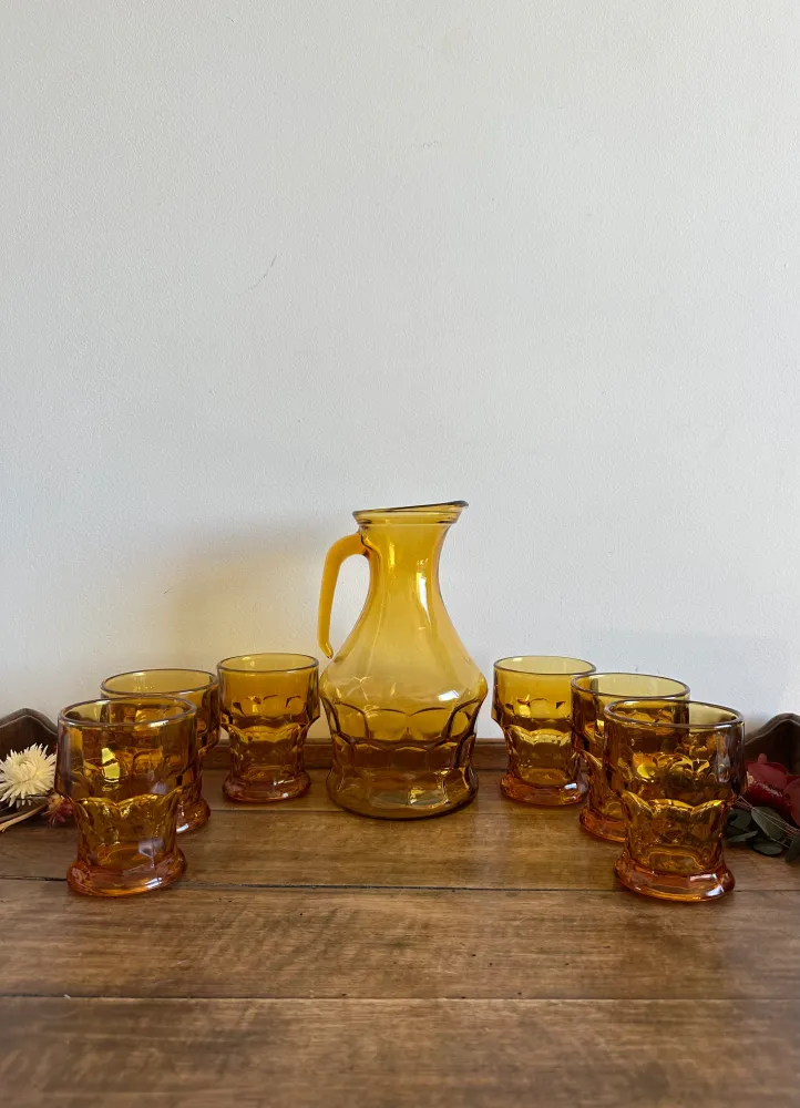 Service à orangeade en verre ambré fabrication italienne Resistente la Corrosión