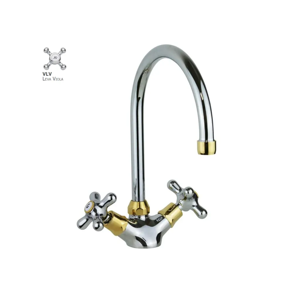 Miscelatore lavello monoforo con canna orientabile ombrello Paffoni serie Viola - Cromo/Gold finish con Punta de Carburo