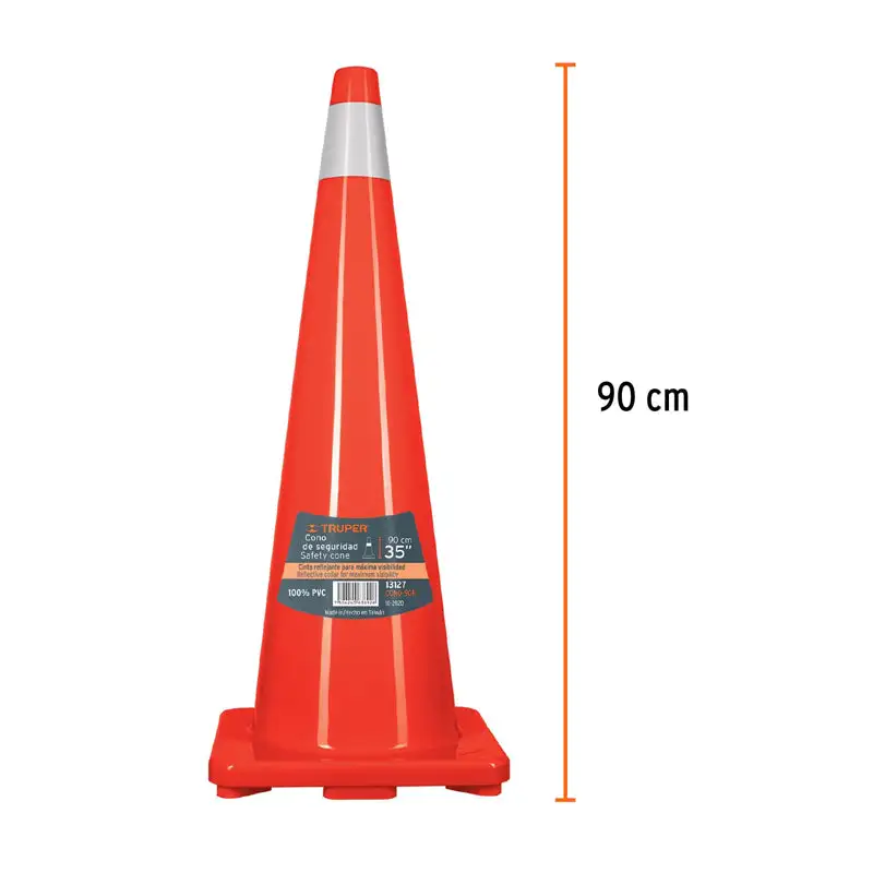 Cono de precaución de 90 cm de pvc con reflejante cono90r truper 13127