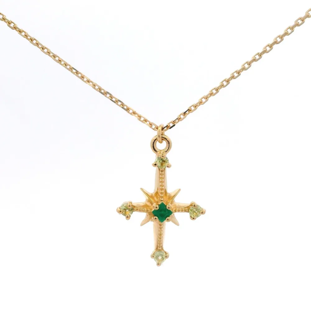 925YG NORT STAR CENTER ONYX VERDE AND PERIDOT NECKLACE