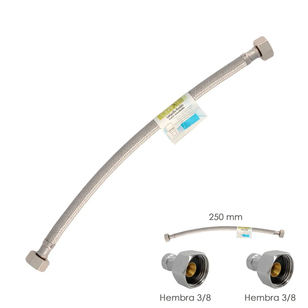 Bisagra de Acero Inoxidable Latiguillo Elástico Acero Inoxidable Hembra 3/8 - Hembra 3/8 - 250mm