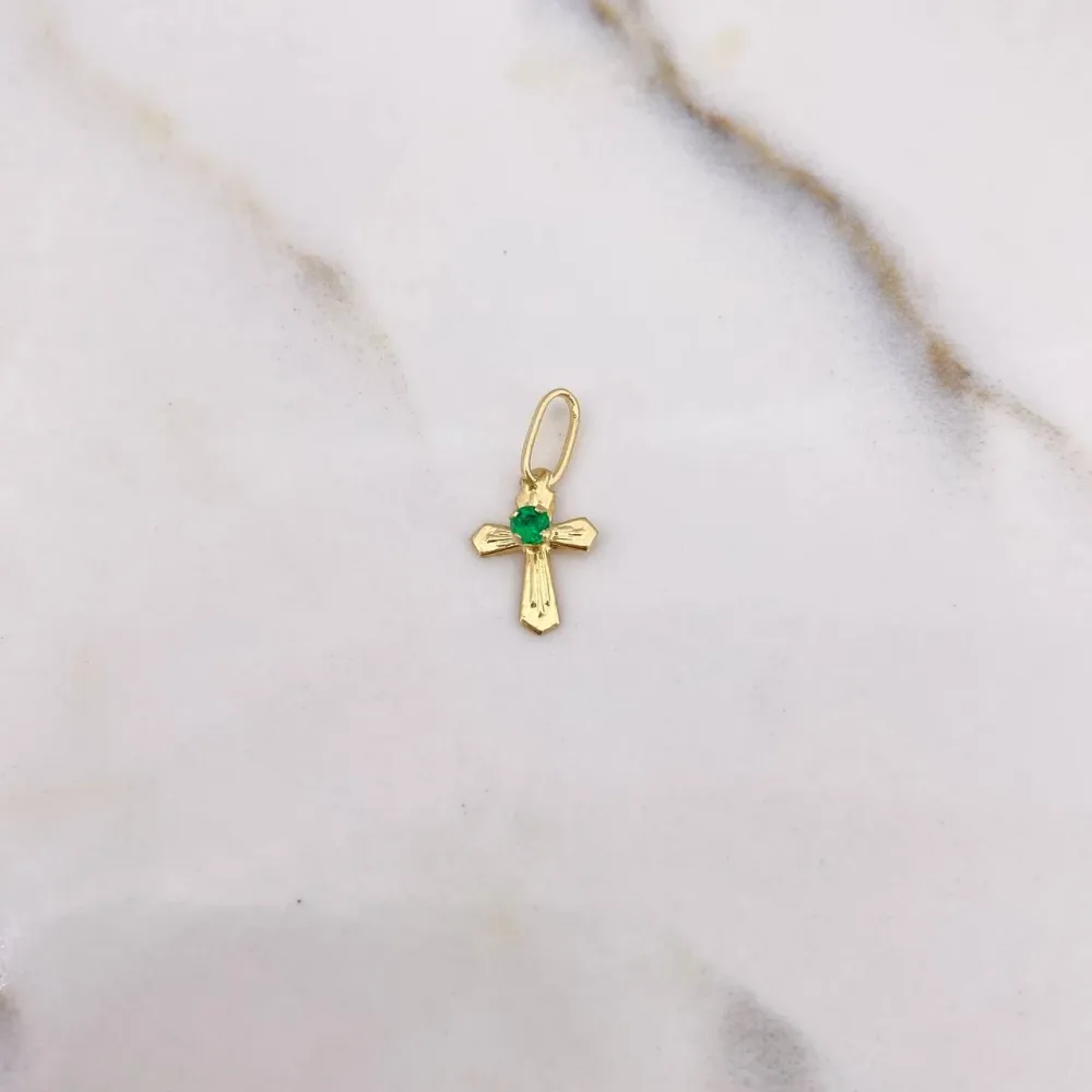 Bisagra de Caja Dije Cruz Bizantina 0.2gr / 1.6cm / Circon Verde Oro Amarillo &