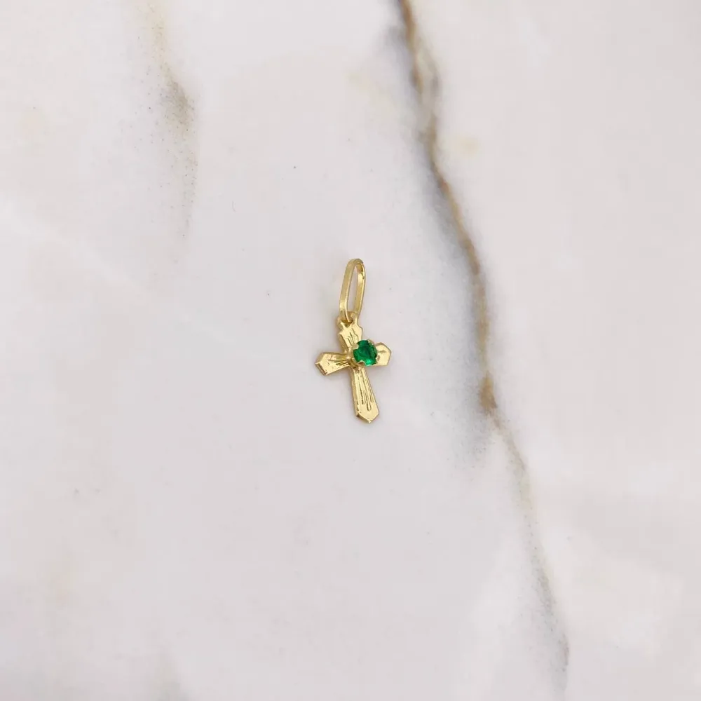 Bisagra de Caja Dije Cruz Bizantina 0.2gr / 1.6cm / Circon Verde Oro Amarillo &