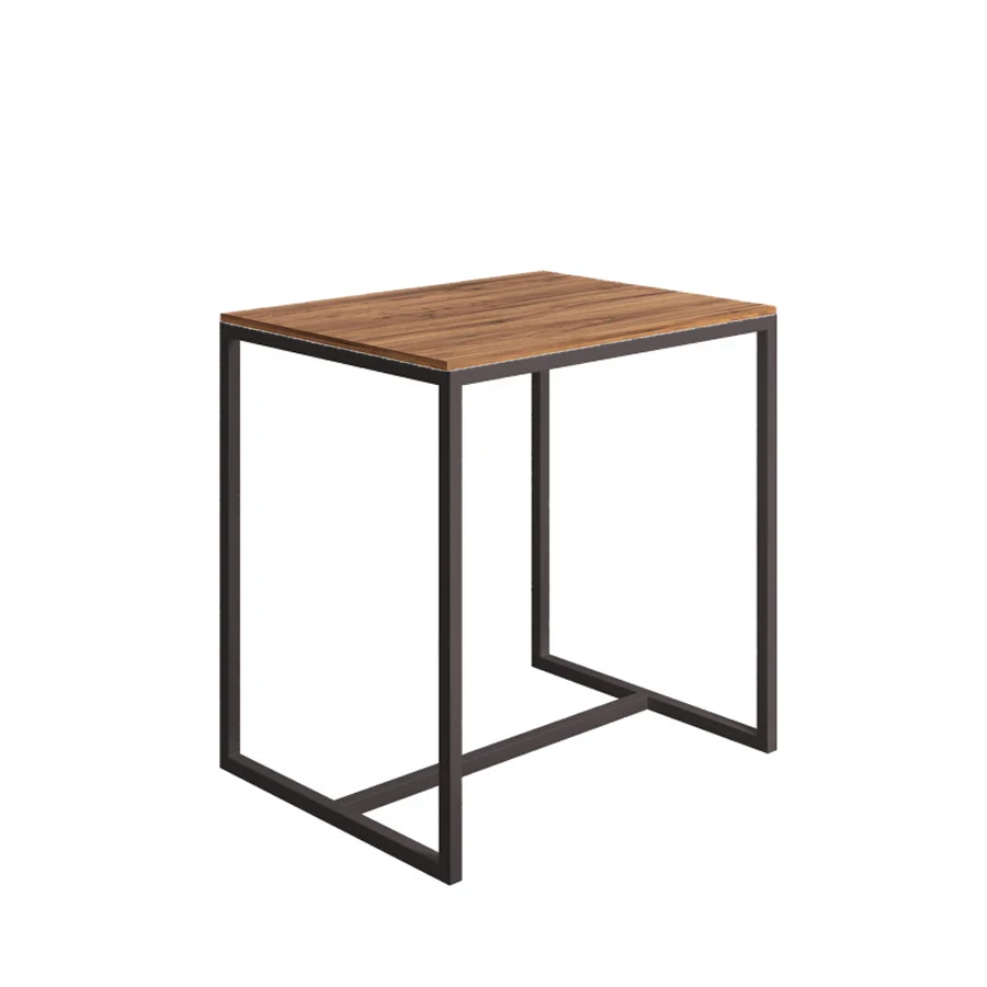 Sgabello collezione Scagni Lineabeta con struttura acciaio verniciato nero e seduta laminato rovere castano