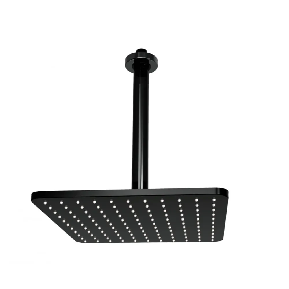 Soffione doccia quadro soffitto Bossini Cosmo 23x23 nero opaco con braccio 300 mm