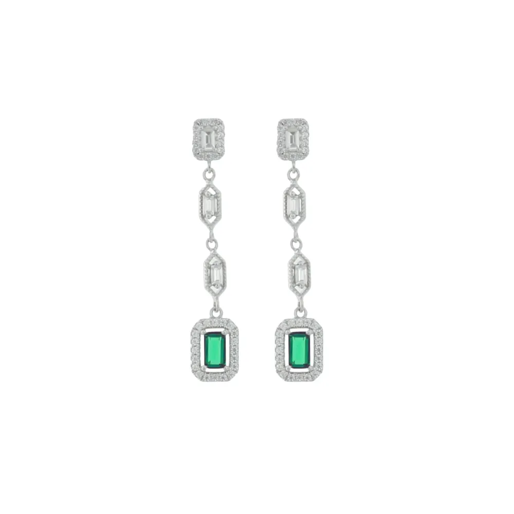 925SL DROP BAGUETTES CZ MENTA EARRINGS