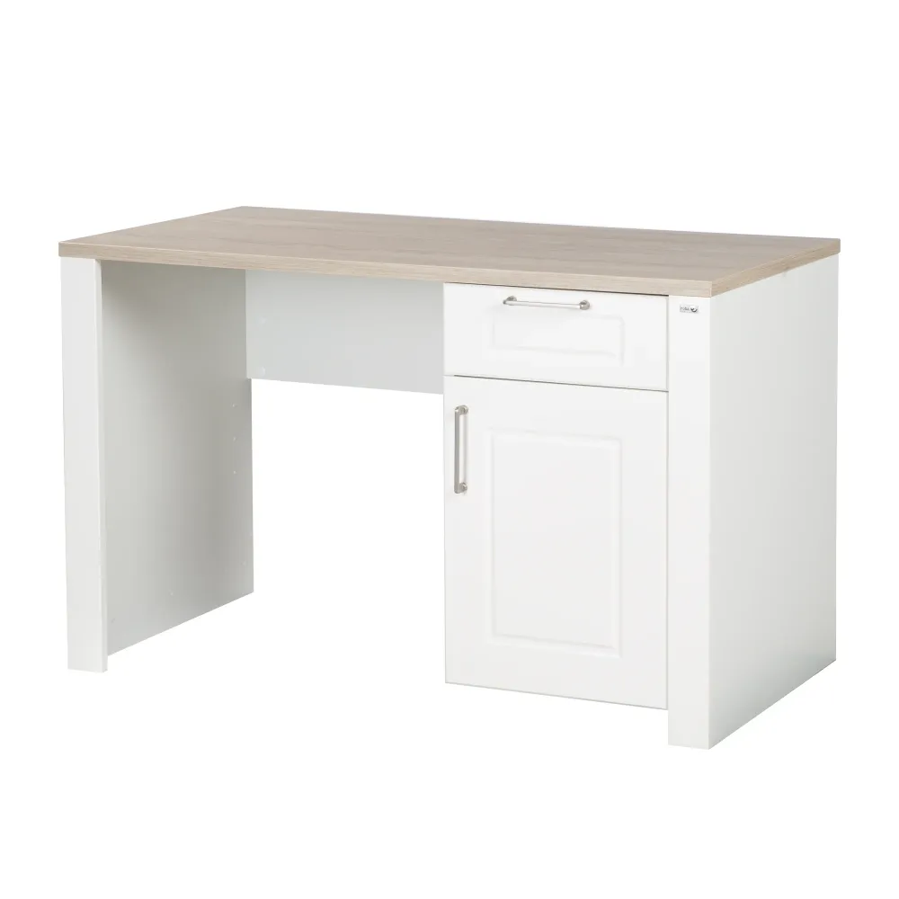 Bisagra de Fuelle Bureau 'Felicia' avec porte & tiroir - Blanc / Décor bois 'Luna Elm