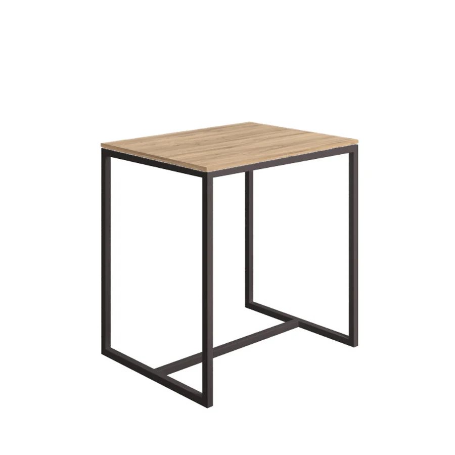 Sgabello collezione Scagni Lineabeta con struttura acciaio verniciato nero e seduta laminato rovere naturale