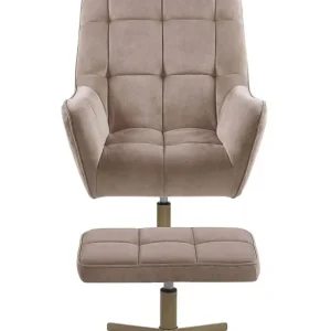 Sillón de terciopelo marfil con reposapies