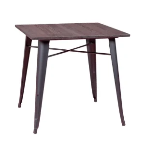 Mesa industrial en acero negro y madera oscura - Bistro con Resorte de Cierre Automático