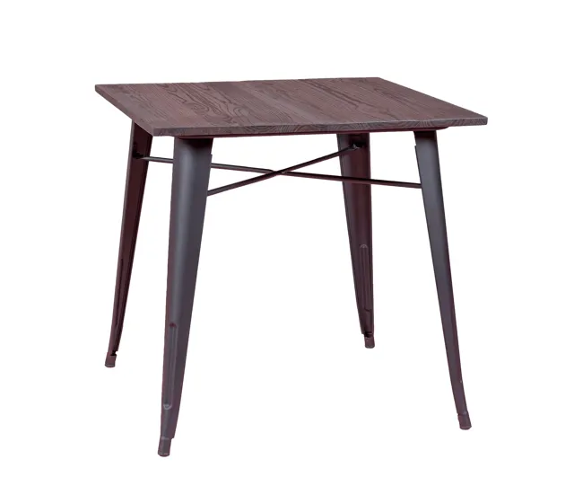 Mesa industrial en acero negro y madera oscura - Bistro con Resorte de Cierre Automático