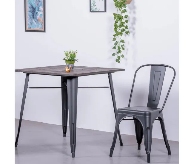 Mesa industrial en acero negro y madera oscura - Bistro con Resorte de Cierre Automático
