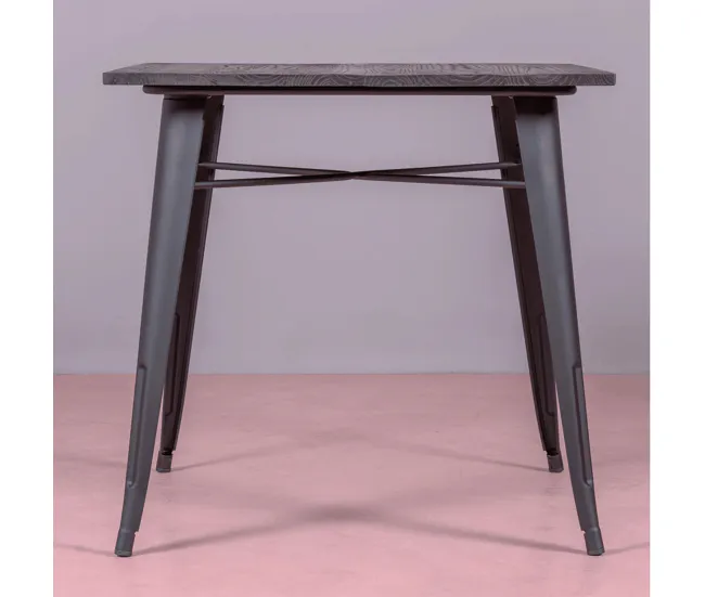 Mesa industrial en acero negro y madera oscura - Bistro con Resorte de Cierre Automático
