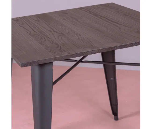 Mesa industrial en acero negro y madera oscura - Bistro con Resorte de Cierre Automático