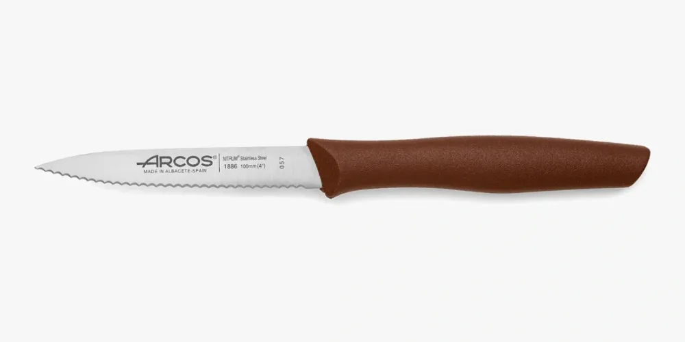 Coltello Spelucchino Marrone Seghettato Serie Nova 100 mm Juego de 4 Unidades