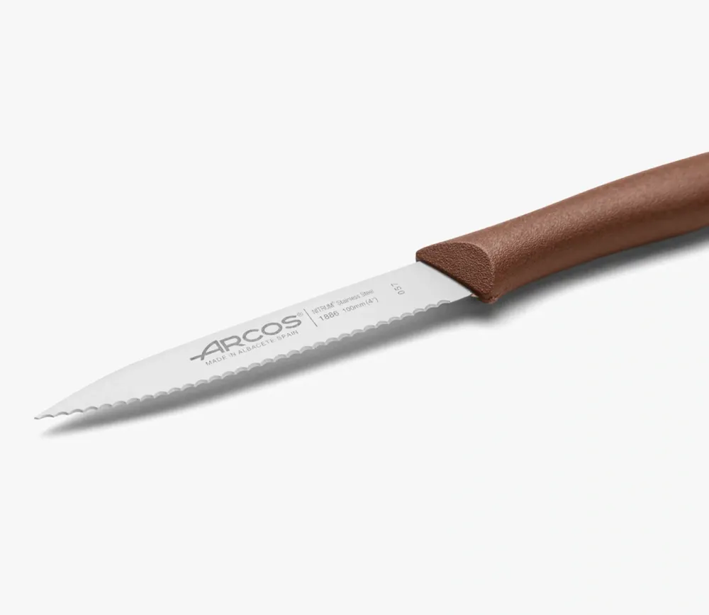 Coltello Spelucchino Marrone Seghettato Serie Nova 100 mm Juego de 4 Unidades