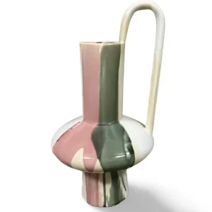 Vase Pichet Céramique Niji - Rose/Gris/Blanc con 4 Tornillos Incluidos