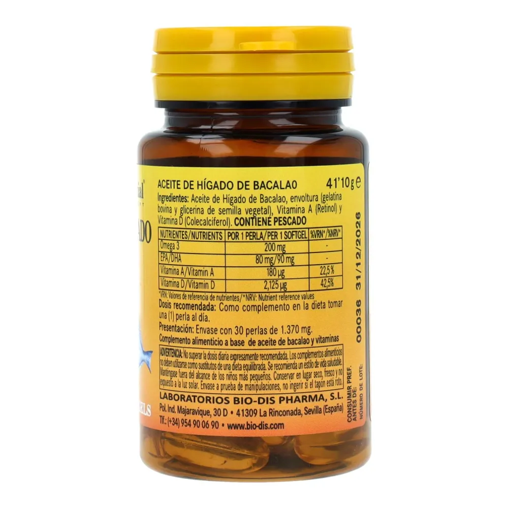 Aceite de hígado de bacalao 1000 mg 30 perlas Fácil Instalación