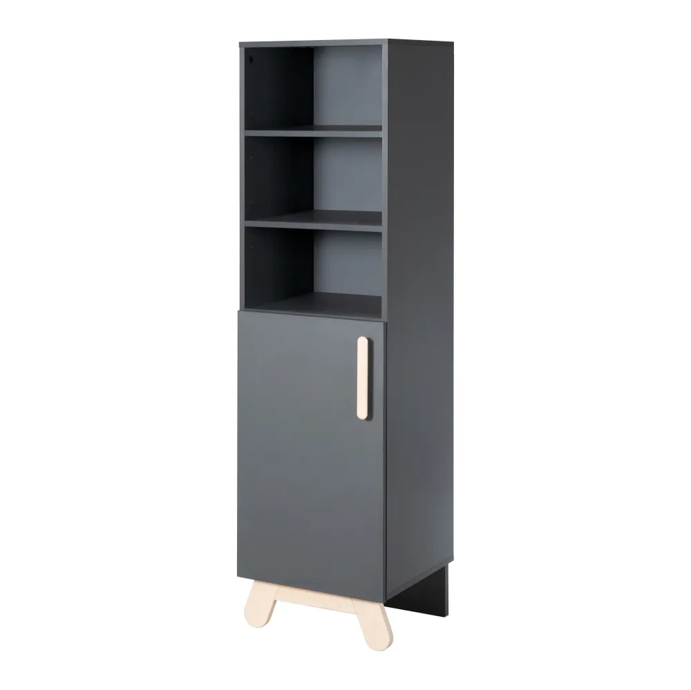 Standing Shelf 'Jara', 3 Open Compartments, Anthracite Body, Feet & Handles Made Liso Wood