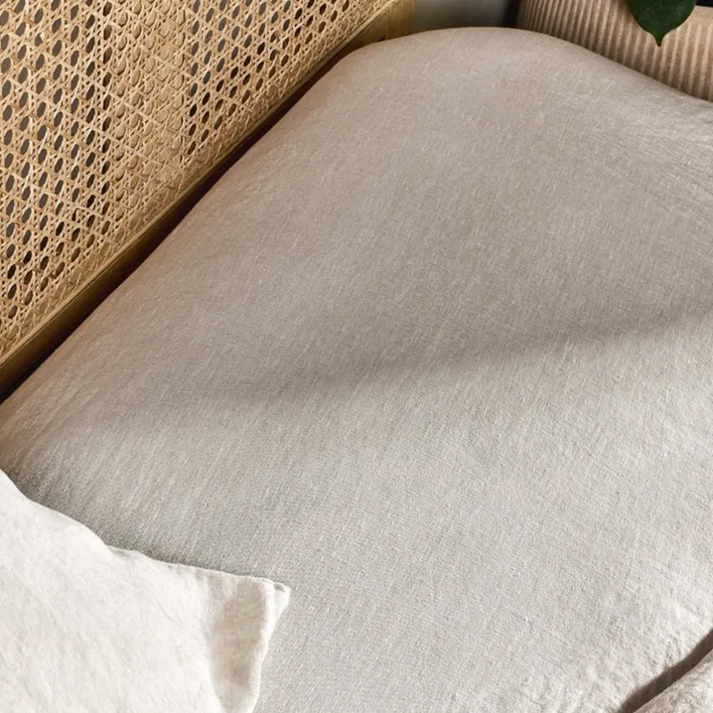Nkuku - Adya Linen Fitted Sheet - Sin procesar - Super King para Puertas de Exterior