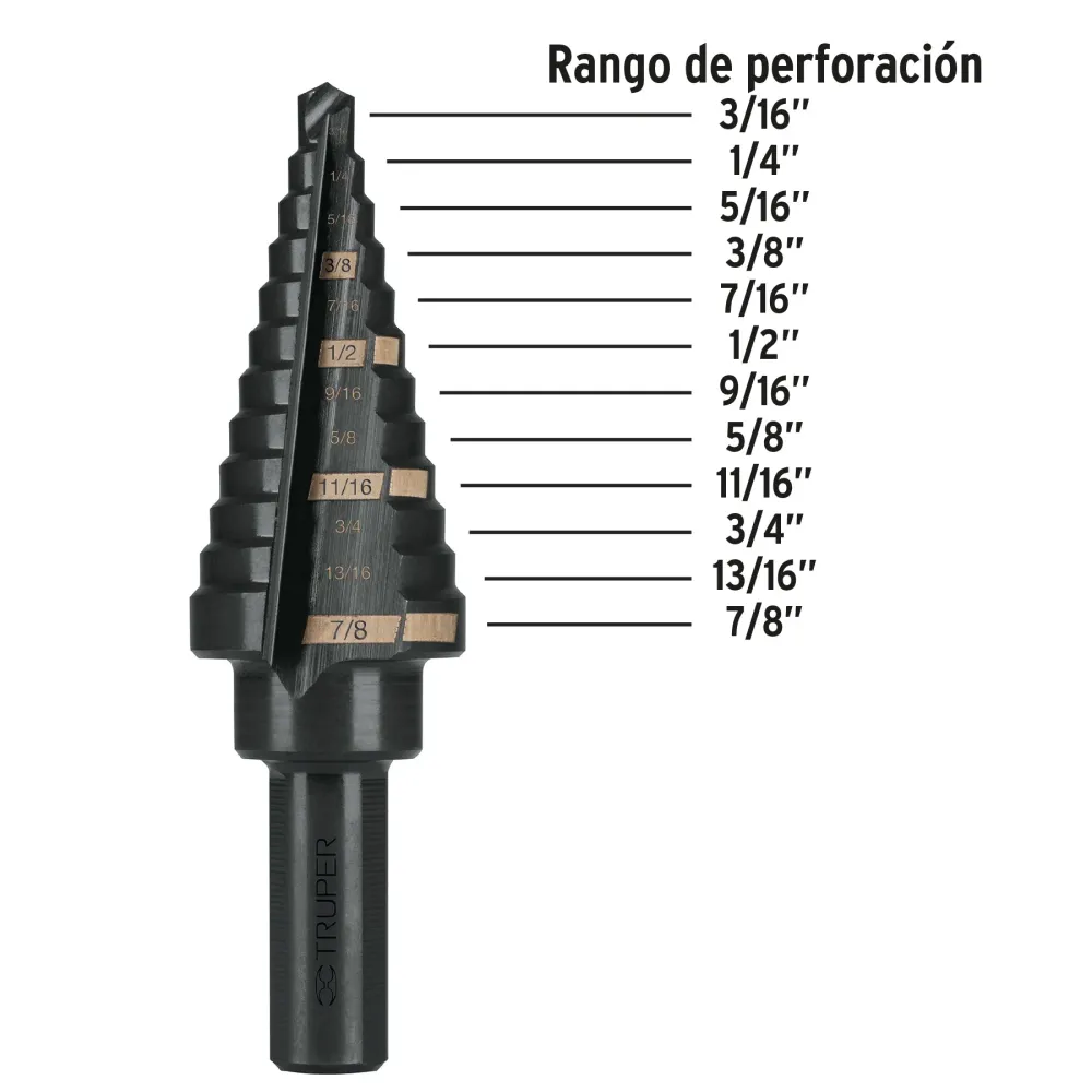 BROCA ESCALONADA DE 3/16" 7/8" CARBÓN STEP "TRUPER"