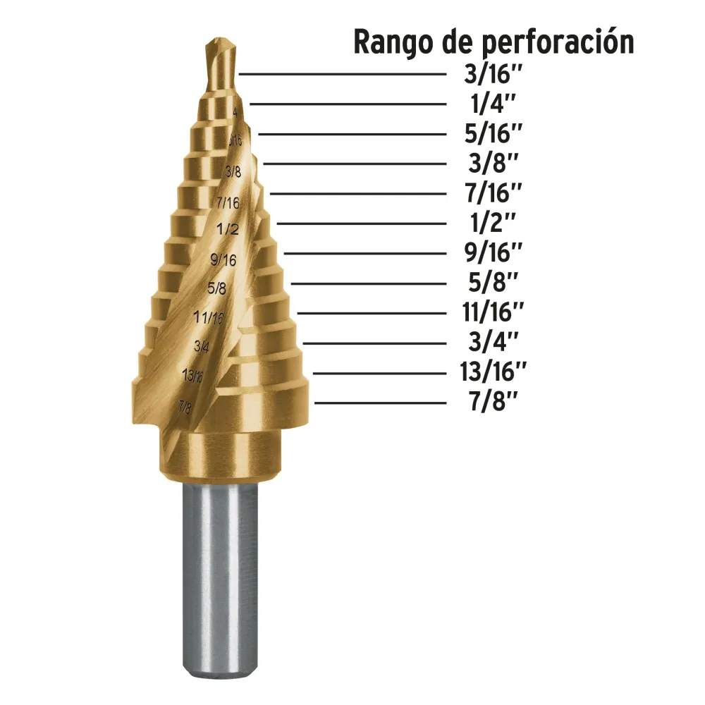 Broca escalonada titanio 12 escalones 3/16' 7/8', Expert