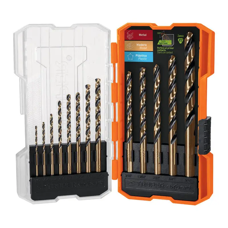 Juego de 13 brocas hss para acero en estuche, truper expert