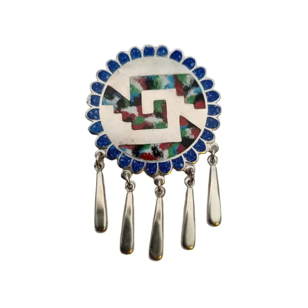 Vintage made mexico, colgante con multipiedras, plata 925, broche de plata.