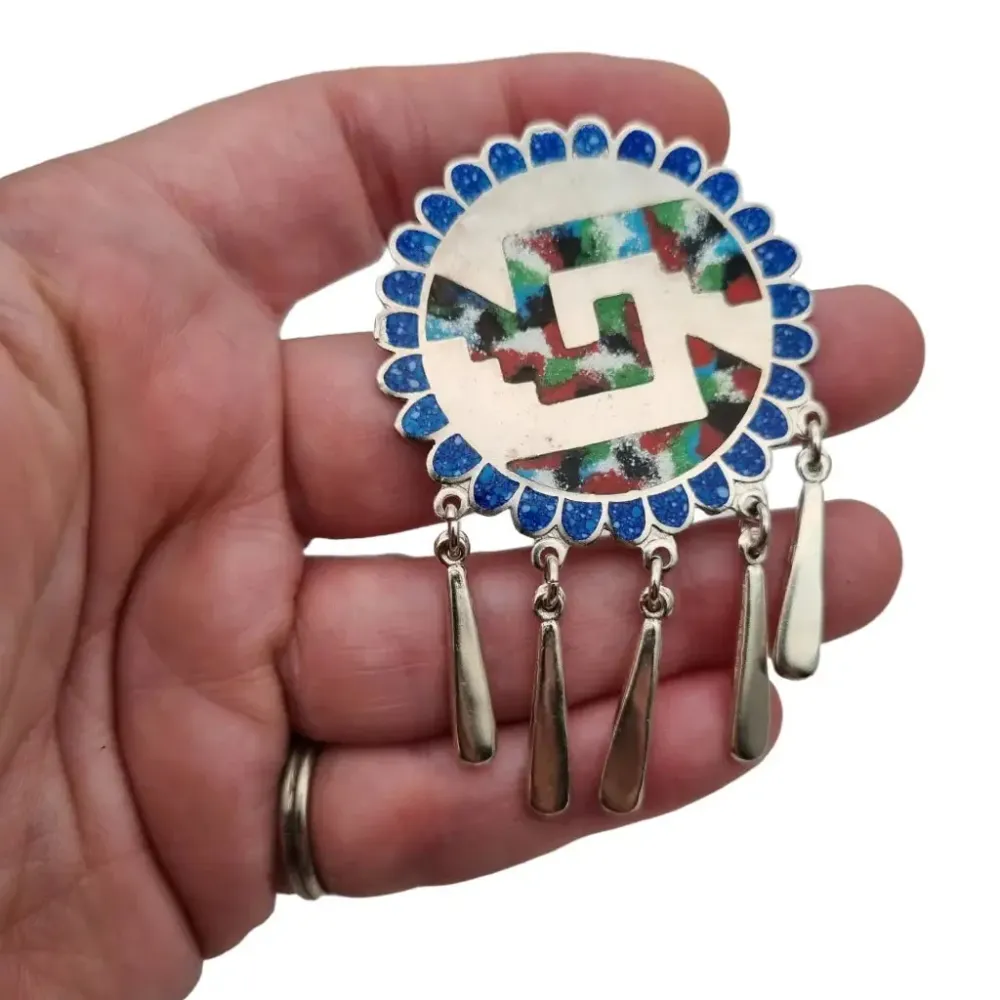 Vintage made mexico, colgante con multipiedras, plata 925, broche de plata.