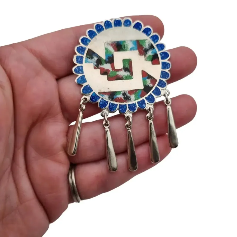 Vintage made mexico, colgante con multipiedras, plata 925, broche de plata.