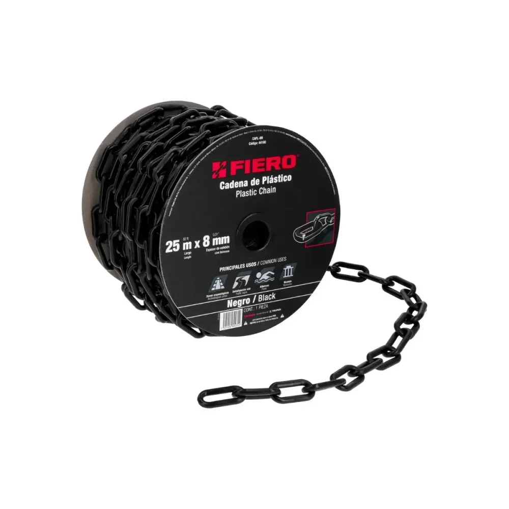 Cadena de plástico negra 8 mm carrete de 25 m fiero 44180