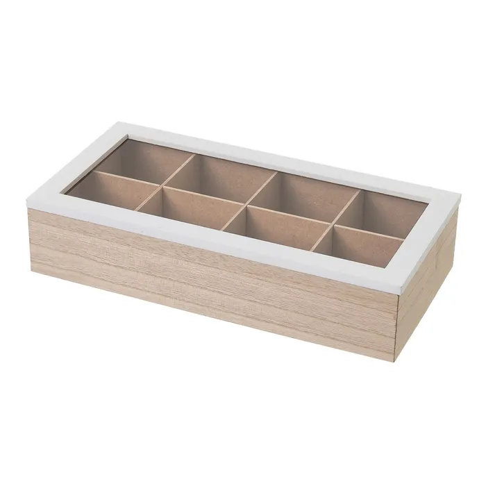 CAJA 8 COMPARTIMENTOS MDF-CRISTAL 32 X 16 X 7 CM para Pruebas y Desarrollo