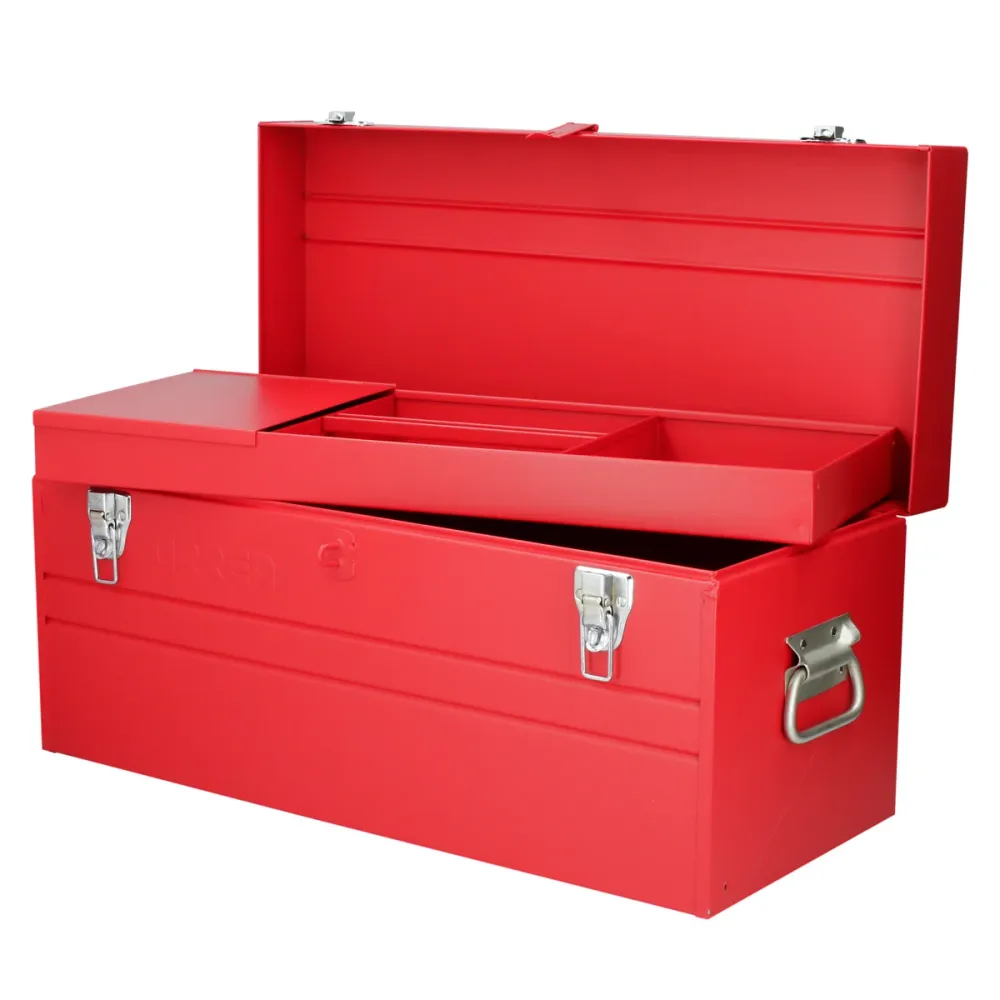 Caja portaherramientas métalica con asa plástica color rojo 23" x 10" x 11" Urrea (Grado de Laboratorio)