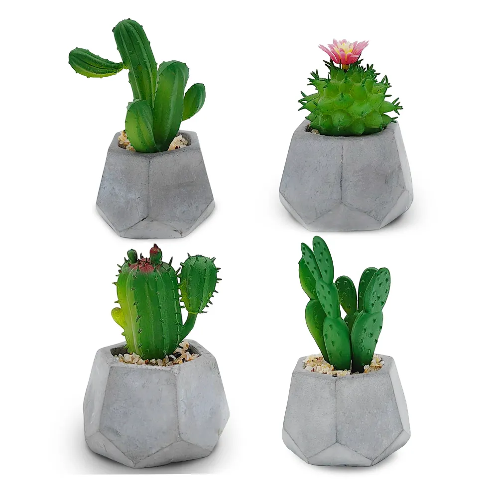 Paquete de 4 macetas artificiales de cemento verde de 6 x 10 cm con Certificado de Calibración