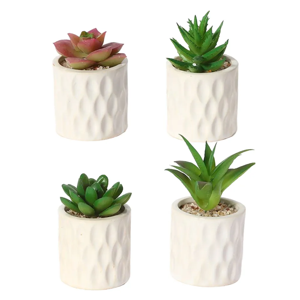Precisión Industrial Paquete de 4 macetas de cerámica para plantas artificiales de 6 x 10 cm