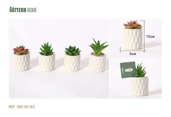 Precisión Industrial Paquete de 4 macetas de cerámica para plantas artificiales de 6 x 10 cm