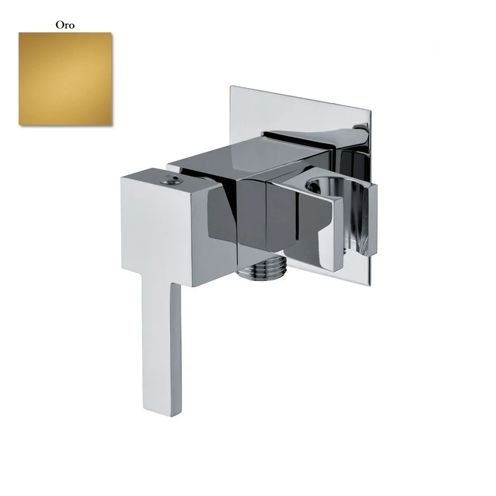 Miscelatore quadro per idroscopino ottone con supporto doccia attacco 1/2M oro
