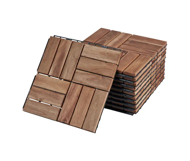 Set de 10 baldosas clic Alliste 12 láminas acacia/plástico 0,9 m² - Sin procesar