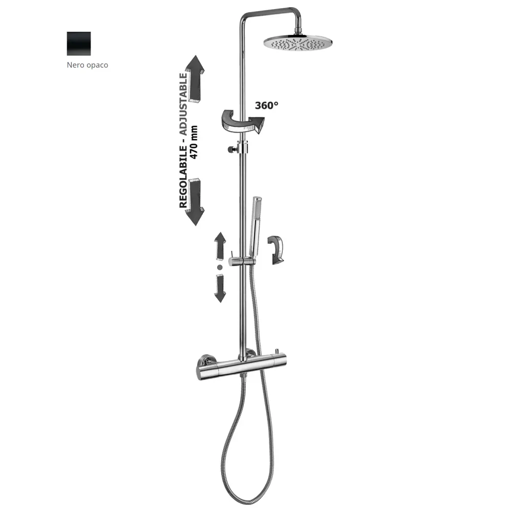 Colonna doccia regolabile Pequeño Birillo con soffione Master, Paffoni - Nero Opaco