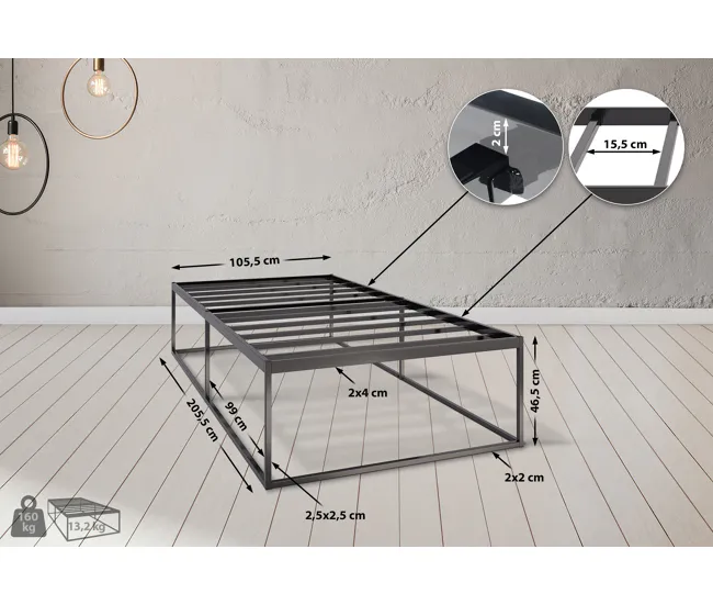 Cama de metal Scala Negro 205.5X105.5X46.5 cm