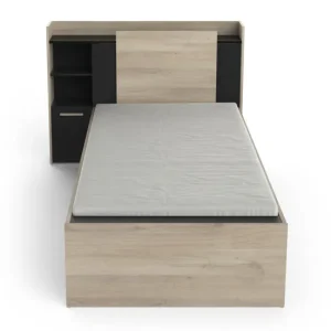 Cama de 90x190/200 cm con 1 cajón y 1 estante - L124,5 cm