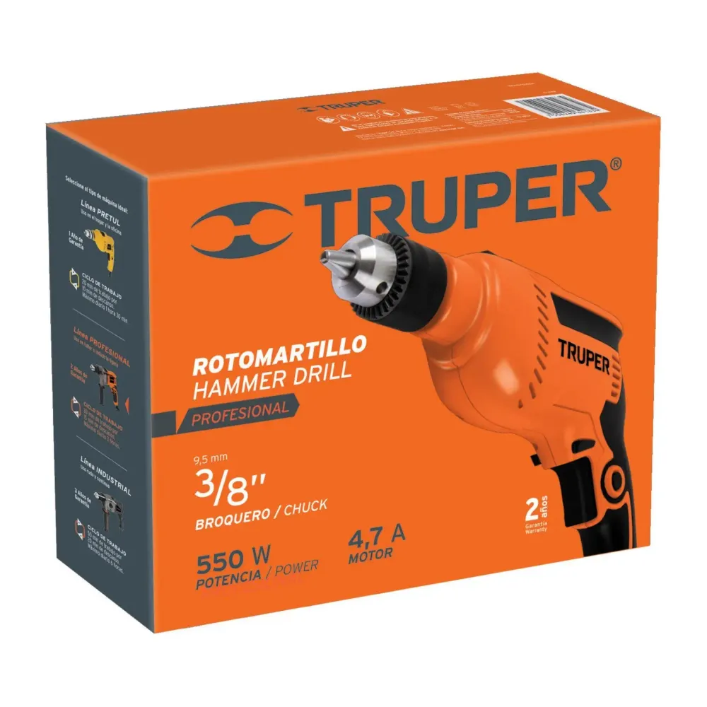 Rotomartillo 3/8", 550w, profesional, truper con Estructura de Acero
