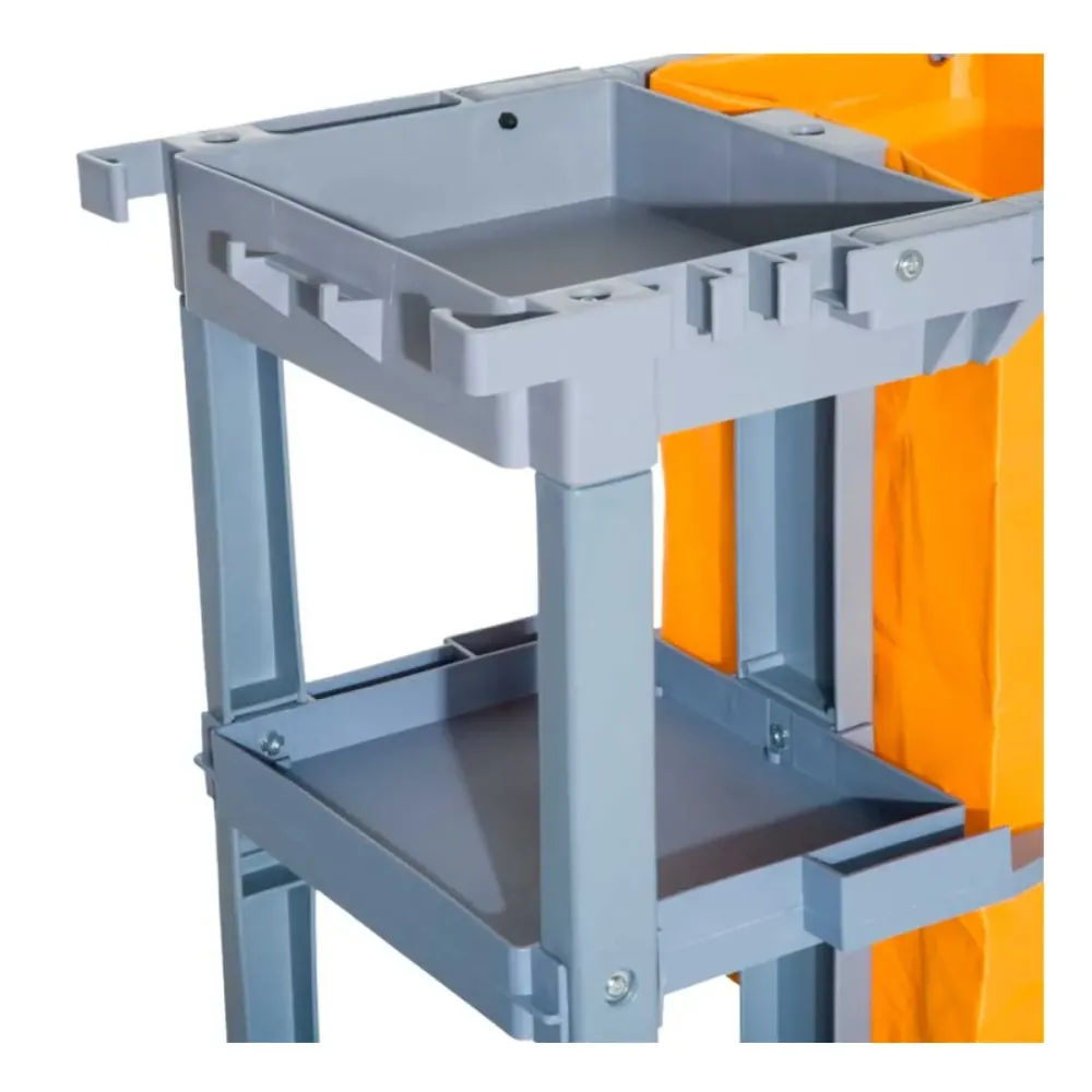 Carro de limpieza profesional Homcom 100L 3 bandejas gris/naranja 96,5x50,5x113 cm con Certificación NSF