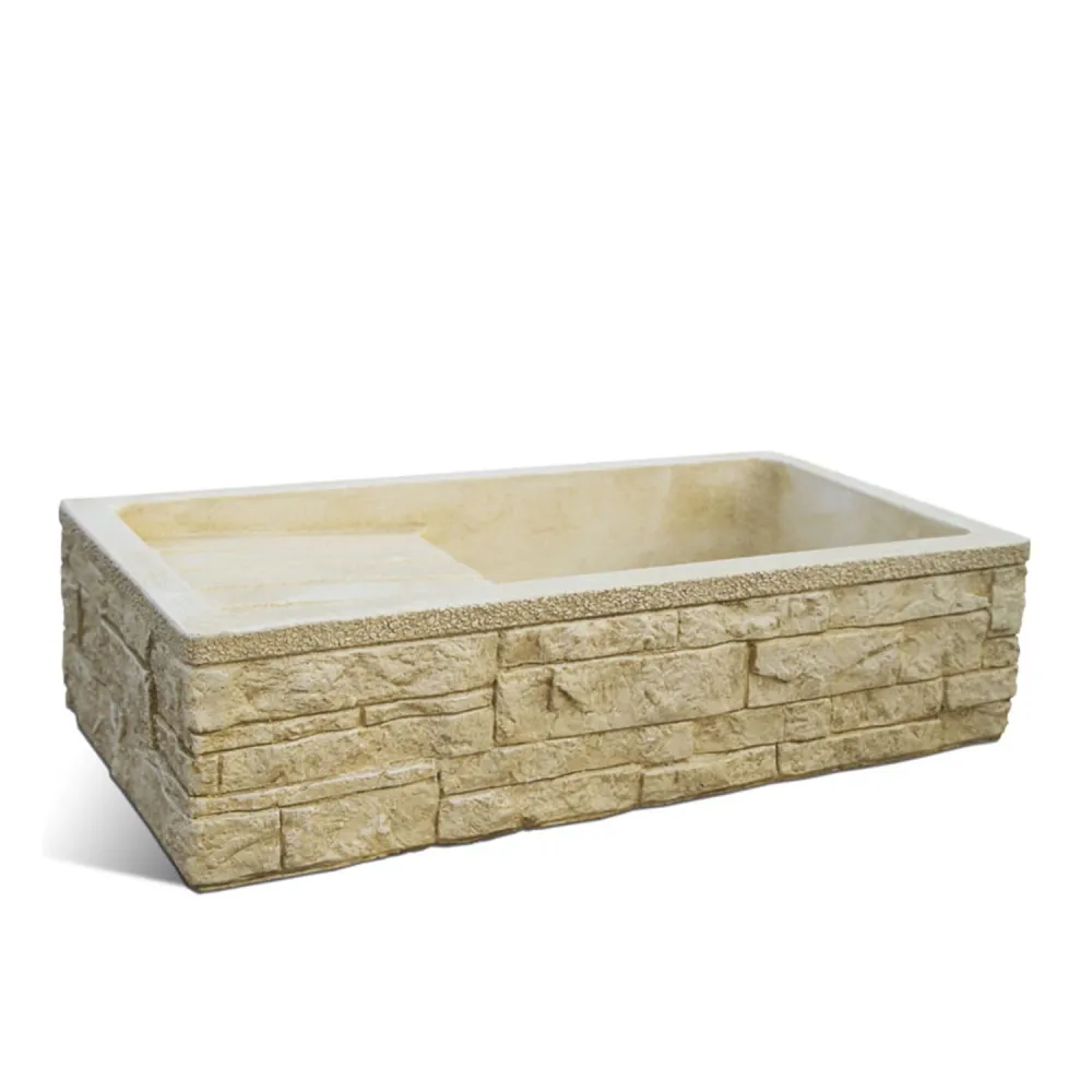 Lavello con gocciolatoio cemento nocciola cm 80x40x20h cm modello Serapo