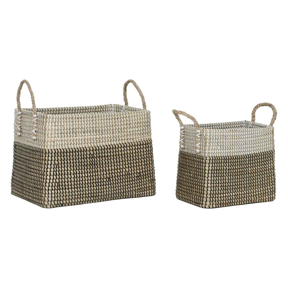 CESTA SET 2 SEAGRASS 44X25X38 TRIBAL BLANCO
